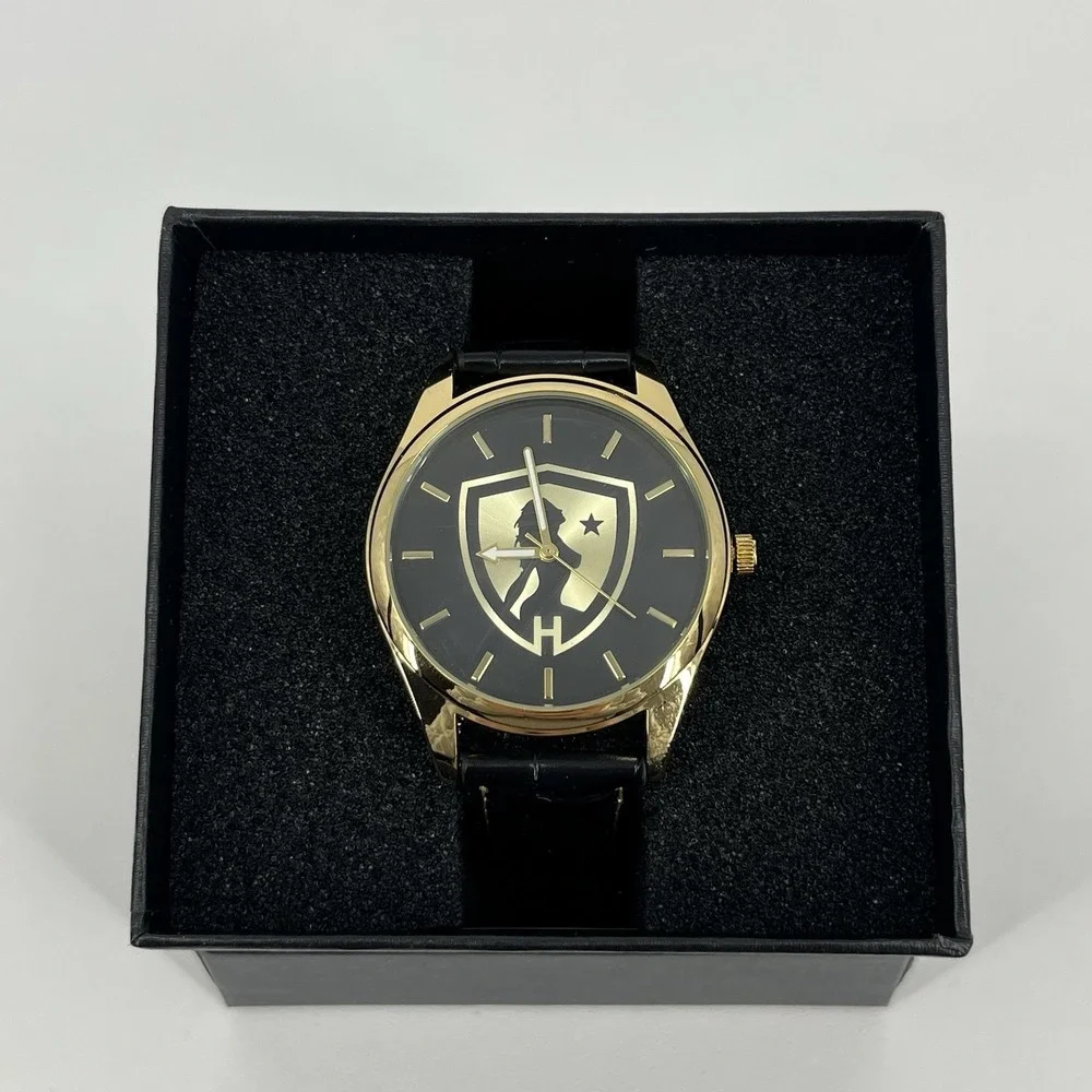 Game Time Hustler Watch Pioneer Black Series Shield Logo Gold Men's Size New